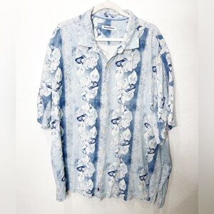 Tommy Bahama 100% Silk Hibiscus Heights Scandia Blue Hawaiian Short Sleeve Shirt